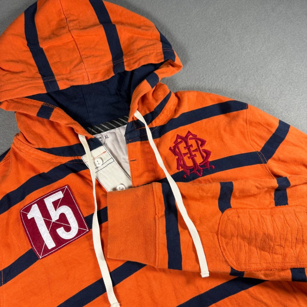Vintage Y2k Old Navy Long Sleeves Rugby Shirt Hoody Embroidered Men M Elbow Pad